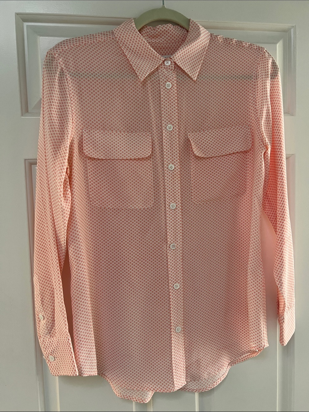 Equipment Light Pink Micro-Print Long Sleeve Silk Blouse